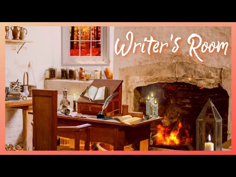 WRITER'S ROOM AMBIENCE / Writing letters / Cosy ASMR sounds - writing, fire crackle, wind (no music)