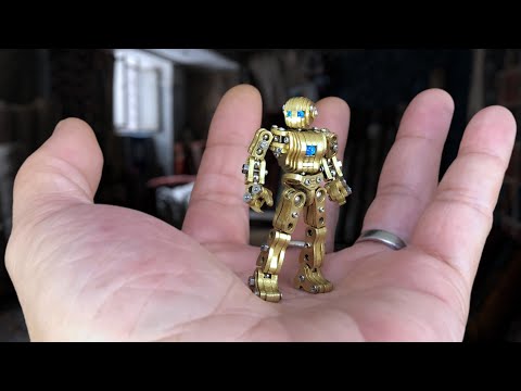 RoboKF - highly poseable mini articulated metal robot figure - brass version