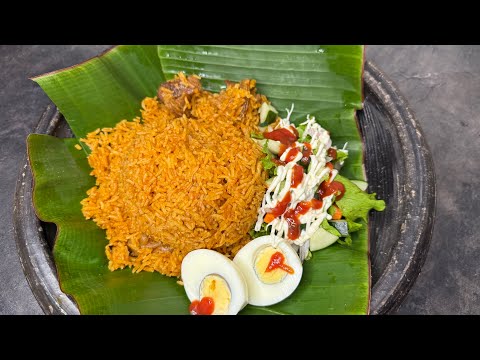 Traditional Rural African Tooloo Beef Jollof Rice | Authentic Salted Beef Jollof Recipe,Delicious 🇬🇭