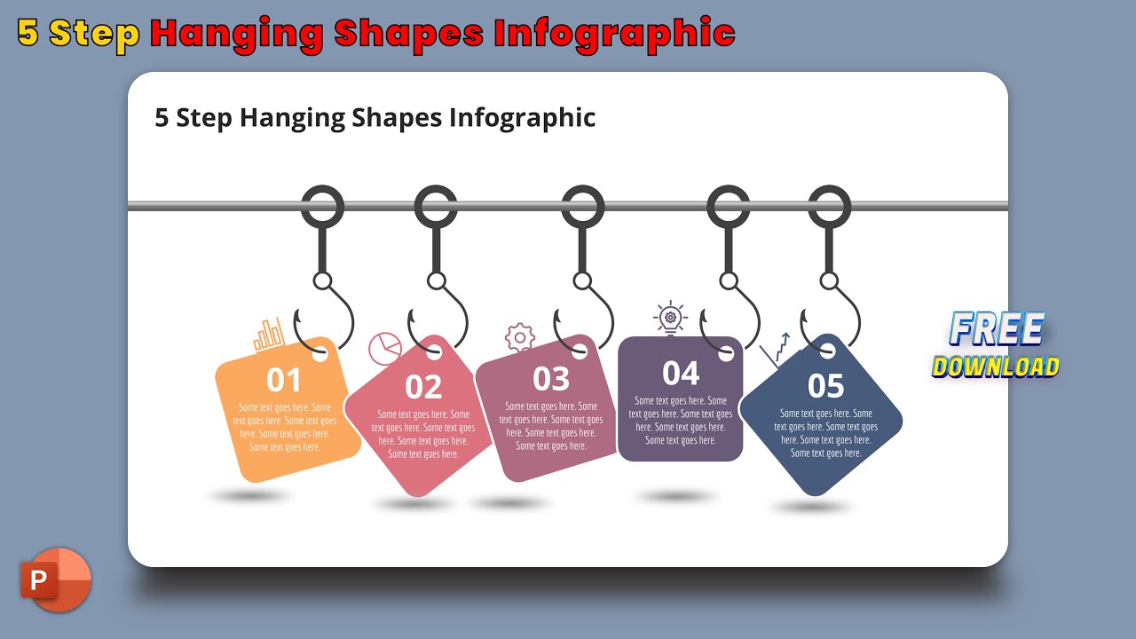 91.MS PowerPoint Infographic - 5 option Hanging Shapes Presentation slide
