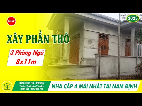 Mẫu thiết kế nhà cấp 4 mái thái đẹp 8x11m 3 phòng ngủ tại Nam Định YTND26