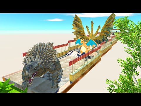 Anguirus vs Charizard vs Ghidorah Death Climb | Animal Battle Revolt Simulator