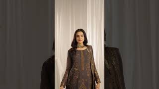 Dark Grey Embroidered Bemberg Crinkle Chiffon Suit - Video 1