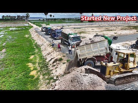 Started New Project, The Best Bulldozer Komatsu D58E, Dump Truck 5Ton Unloading