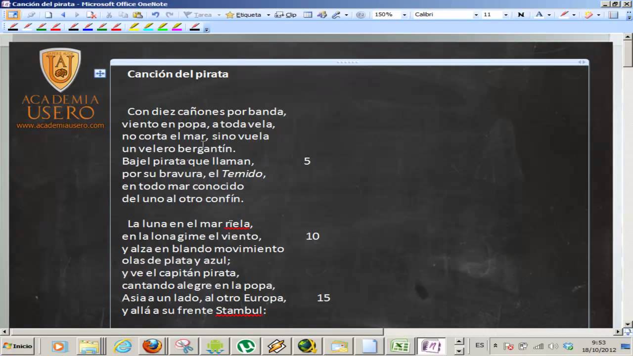 La canción del pirata Ejercicios y análisis Lengua 4º ESO Academia Usero Estepona