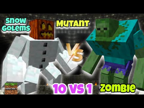 10 Mutant Snow golems😱vs Mutant Zombie💀|| Minecraft mob battle!