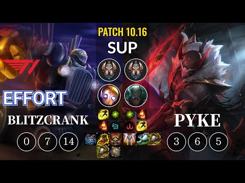 T1 Effort Blitzcrank vs Pyke Sup - KR Patch 10.16