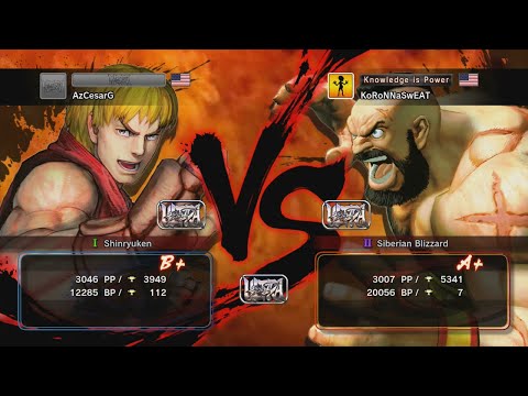 [USF4] AzCesarG (Ken) vs. KoRoNNaSwEAT (Zangief) [Ranked Match]
