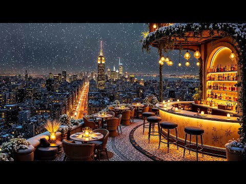 Winter Jazz Night Lounge in New York Rooftop Bar ❄️ Smooth Saxophone Music for Study, Work and Sleep