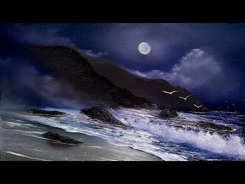 Black Canvas Seascape Tutorial #LIVEArt #OilPainting #FreeTutorial #PaintWithJosh #BobRoss