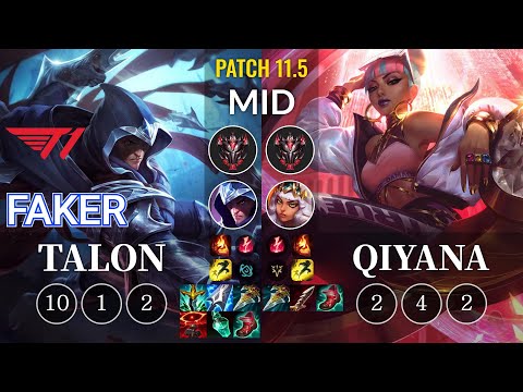 T1 Faker Talon vs Qiyana Mid - KR Patch 11.5