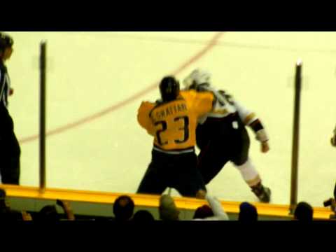 Nashville Predators #23 Brian McGrattan vs. Anaheim Ducks #16 George Parros