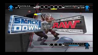 WWE Smackdown vs Raw   PS2 Gameplay - Batista vs Legend Undertaker & Masked Kane - Handicap Match