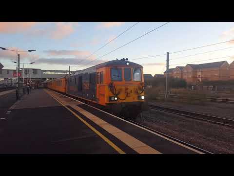 GBRf 73962 "Dick Mabutt" and 73961 departing Peterborough 28/10/18
