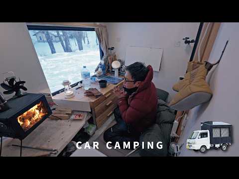 [Winter Car Camping] Supercooled! -11°C at 1500m above sea level. I put a wood stove inside the car.