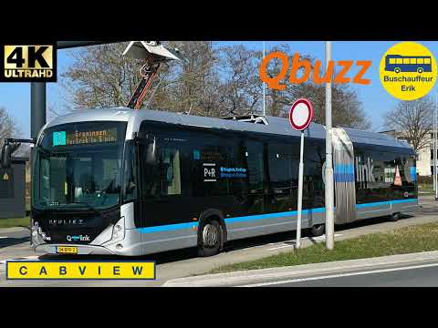 [4K] Cab ride Netherlands | Qbuzz lijn 3: Leek - Groningen - Lewenborg | Cab view | 2022