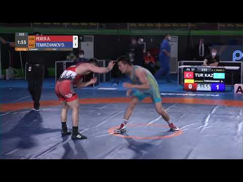 Round 1 FS - 57 kg: A. PEKER (TUR) v. D. TEMIRZHANOV (KAZ)