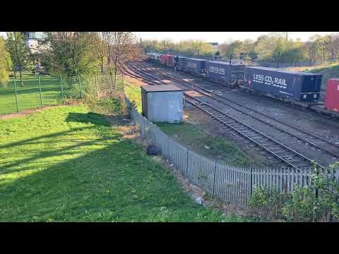 DRS Class 66421 + Class 66426 with containers pass Darlington on Mossend to Daventry 19/04/20