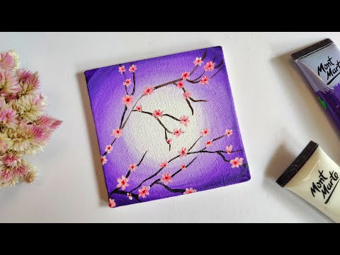 Mini canvas moonlight landscape painting for beginners || aesthetic paintings