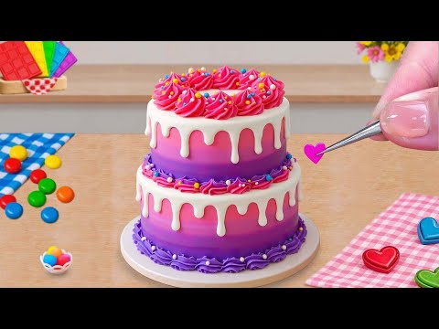 Bolo Arco-Íris de Coração vs Bolo de Chocolate Rosa 🌈 Decoração Satisfatória de Mini Bolo |Cake Wish