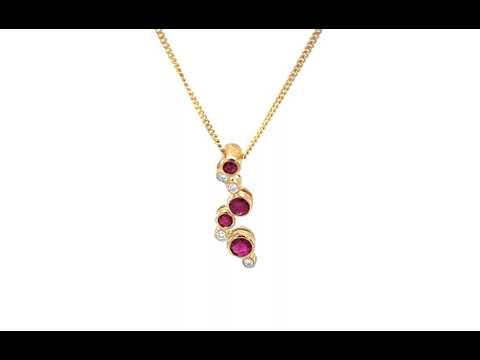 9ct Yellow Gold Ruby and Diamond Scattered Drop Pendant - 05190624 | Johnsons Jewellers