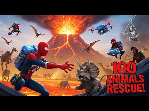 SPIDEY RESCUES 100 PREHISTORIC ANIMALS! 🌋 | Marvel's Spidey and His Amazing Friends Dinosaur Rescue