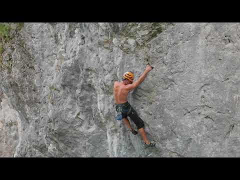 Klettern - Kraftwerkwand Füssen - Mephisto (7a+) - PinkPoint-Versuch