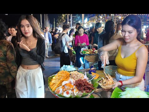 Amazing CAMBODIAN Street Food 2025 - Walking Tour in Phnom Penh Night Market Tour