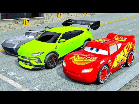 Lightning McQueen vs Lamborghini Urus GTR vs Jackson Storm at Top Gear Track