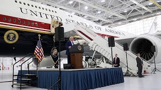 Trump comments on Strait of Hormuz oil flows while unveiling redesigned Air Force One