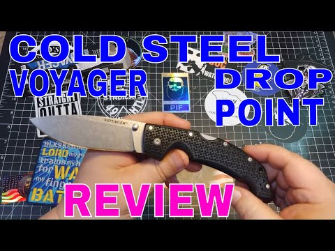 COLD STEEL VOYAGER LARGE DROP POINT: REVIEW AND CUTTING!