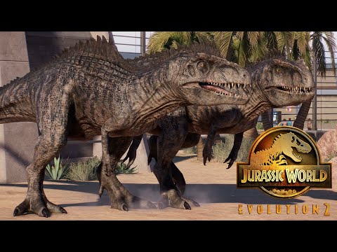 2 JWD Giganotosaurus vs 2 Spinosaurus & 2 T-Rex - Jurassic World Evolution 2 (4K 60FPS)