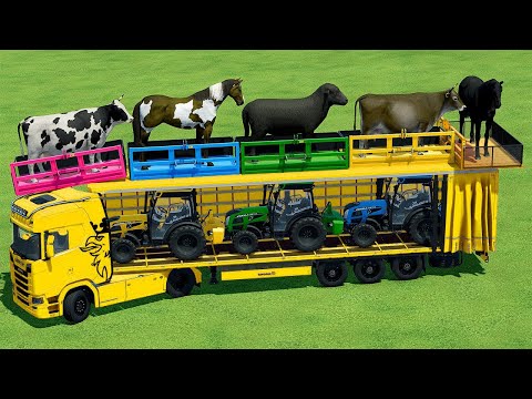 LOAD AND TRANSPORT ANIMALS WITH MERCEDES BENZ & LANDINI TRACTORS - Farming Simulator 22