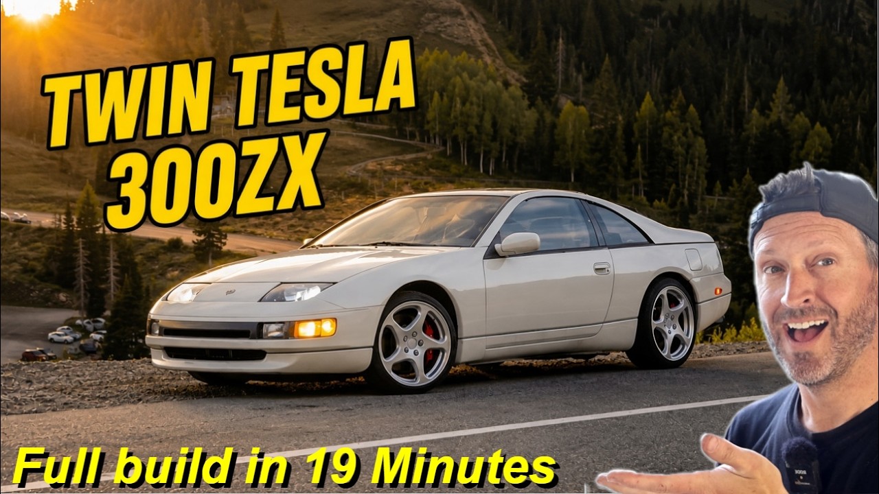 Electric conversion of a 1992 Nissan 300ZX under construction in a workshop