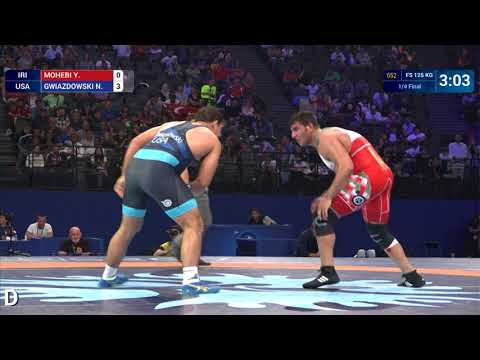 1/4 FS - 125 kg: N. GWIAZDOWSKI (USA) df. Y. MOHEBI (IRI) by VPO1, 5-4