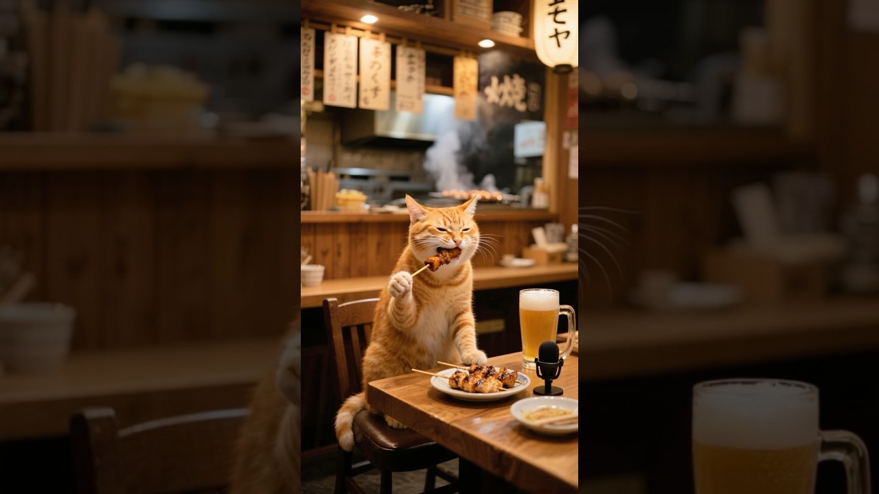 明日が仕事でもお構いなし🍺　#mukbang #asmr #aicat #ai猫 #猫のいる暮らし