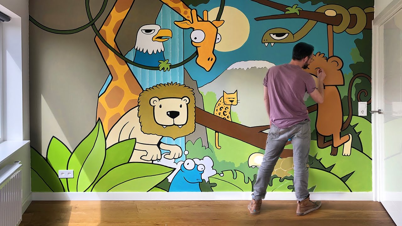Kids bedroom mural with jungle theme – Nursery painting for Arend