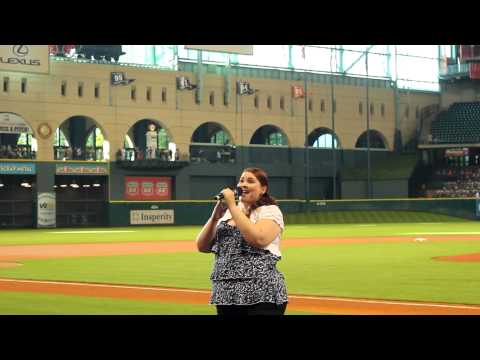 Elisha Jordan sings the US National Anthem at a Houston Astros game