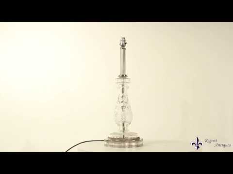 Antique Art Deco Pair Cut Glass & Silver Plate Table Lamps