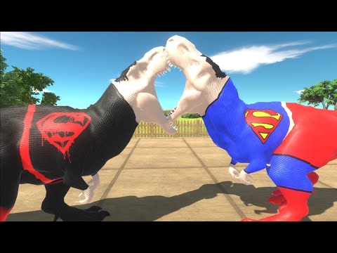 SUPERMAN T-REX vs EVIL SUPERMAN T-REX DEATH RUN - Animal Revolt Battle Simulator
