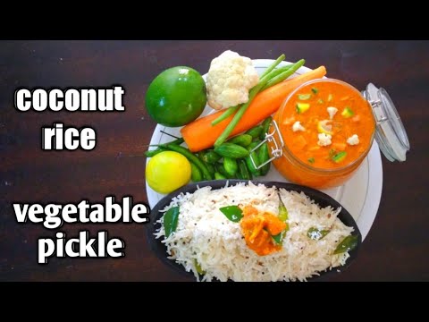 Coconut Rice with Vegetable Pickle/ konkani style bette ani tharkari nonche recipe in Pai's Kitchen