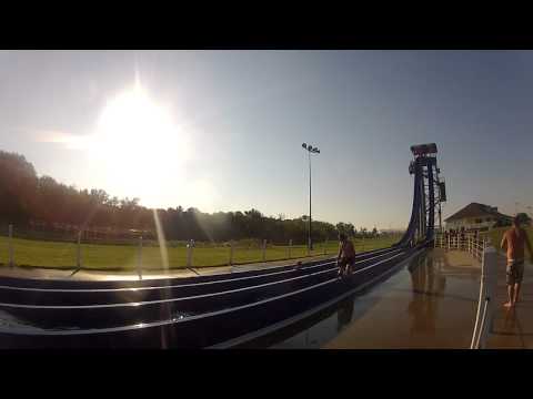 Gabe and daddy on the dragon waterslide