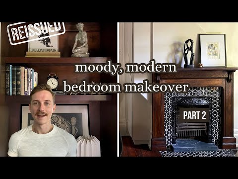 Dark and Moody Bedroom Makeover (part 2) | Fireplace and Upcycled Built Ins Reveal! | REISSUED