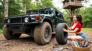 Genius Girl Helps CEO Repair Abandoned Supercar in the Jungle | Builds Bamboo Survival House