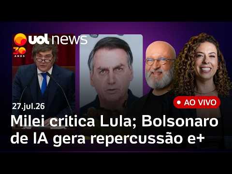 Milei ataca Lula em ato de Flávio e embaixador é convocado; Bolsonaro de IA em convenção; Tarifas e+