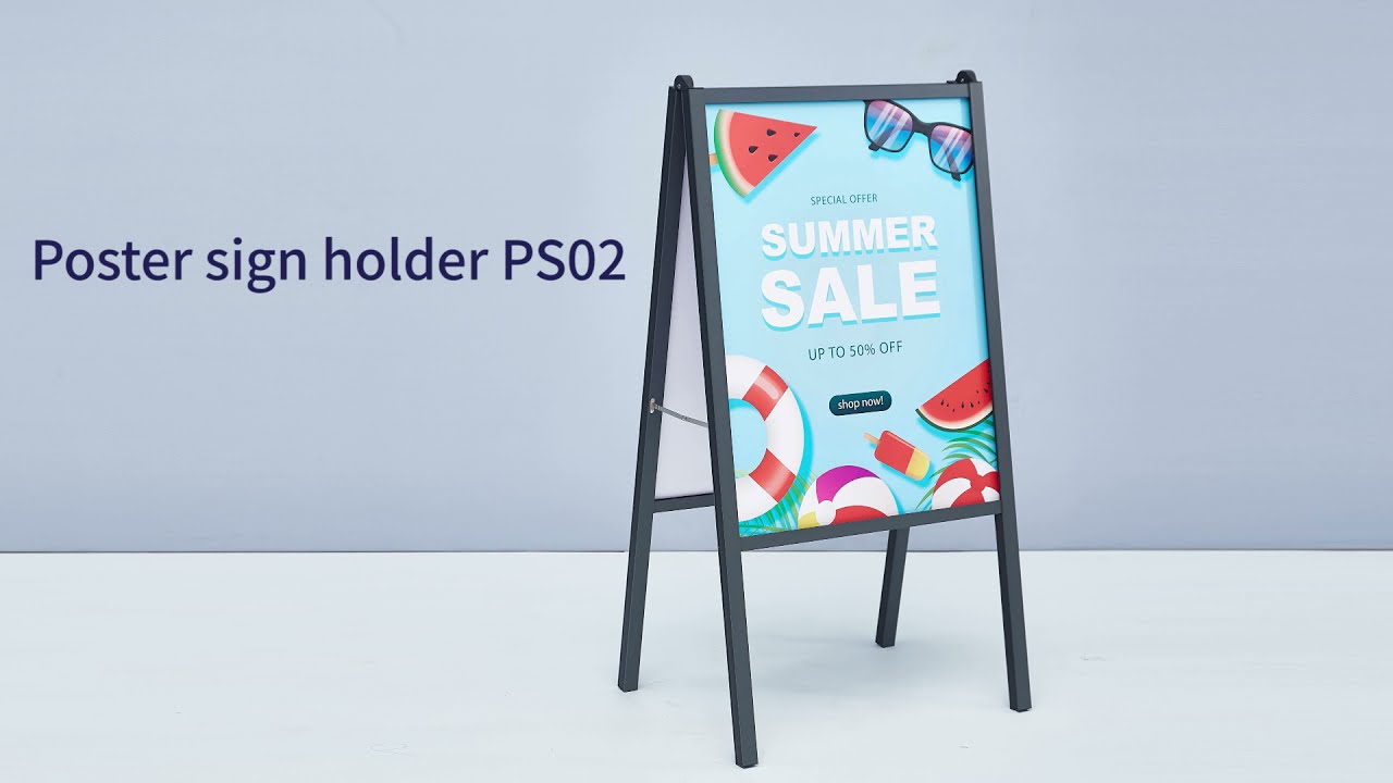 Aluminum double-sided A-frame poster sign holder for mall, storefront, exhibition, trade show