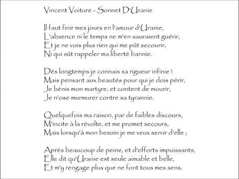 Voiture (Vincent) : SONNET D'URANIE - Il faut finir mes jours en l'amour d'Uranie,