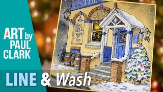 How to Paint a Pub in the Snow in Line and Wash with Watercolour
