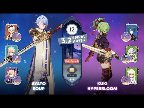 C0 Ayato Soup and C1 Kuki Hyperbloom (F2P) - Genshin Impact Spiral Abyss 3.2 Floor 12 Full Star