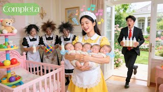5bebés del CEO espantaron a 999niñeras, hasta q criada les cantó&durmió. La casó y la mimó al cielo!